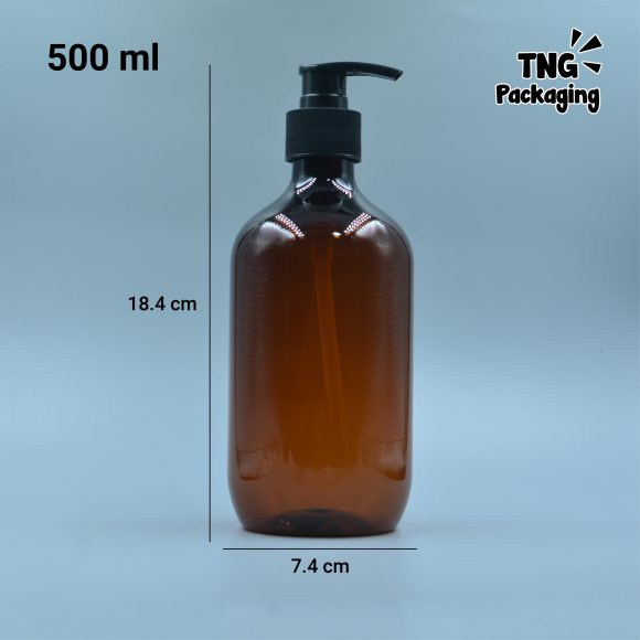 Botol Pump Plastik Coklat 500 Ml TNG Packaging Kemasan Skincare